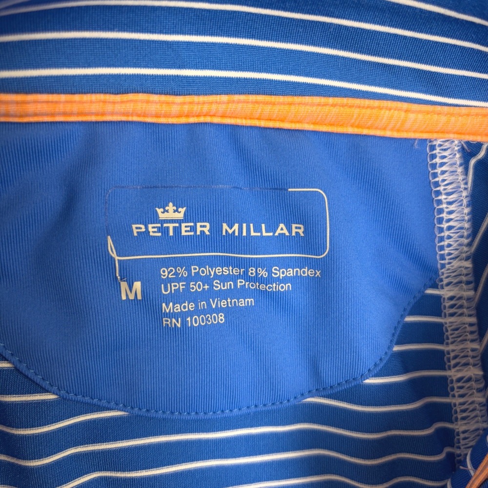 Peter Millar Womens M Blue Striped Quarter Zip Golf Pullover Polyester SPF - Picture 6 of 10